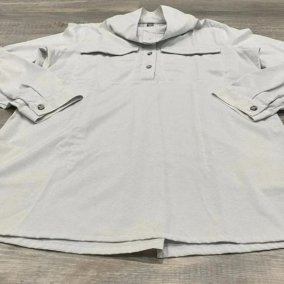 Mountain Hardwear Citypass Shirt Womens Large Gray Popover Striped Roll Tab EUC - Picture 5 of 16